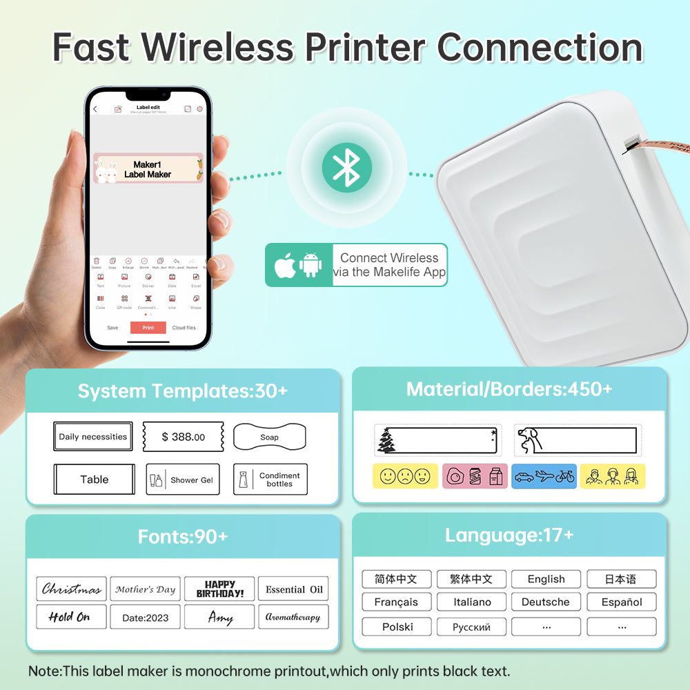 M1 Bluetooth Mini Label Printer with Tape – Portable Thermal Sticker Machine for Organizing, Includes 1 Roll