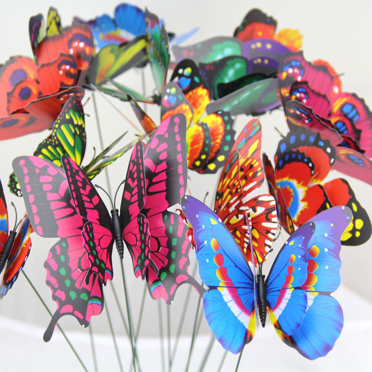 12cm Double-Layer Stem Butterfly - PVC Realistic Garden Butterflies for Outdoor Decor, Floral Arrangements, and Landscape Design