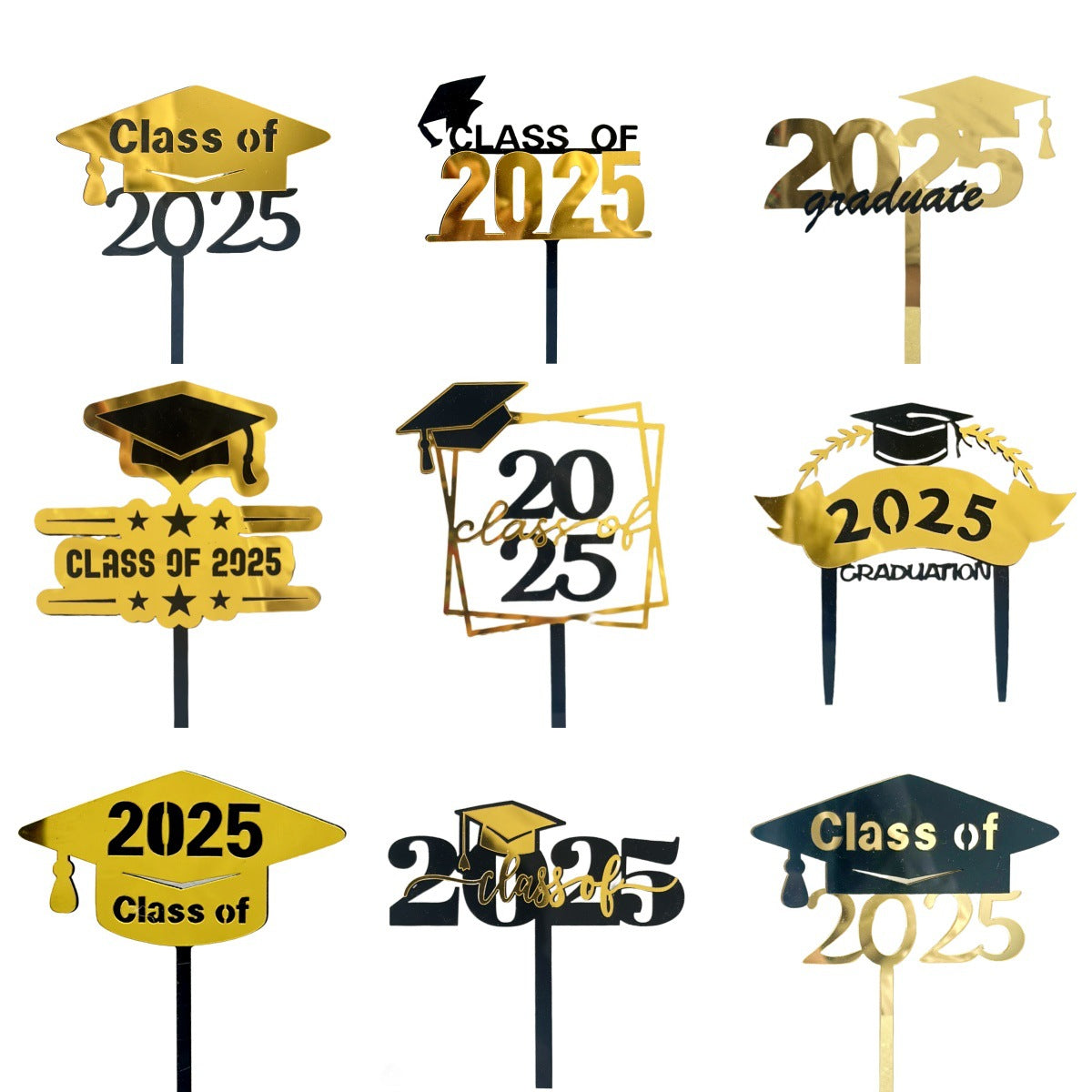 Graduation Cupcake Toppers 2025 Gold, Glitter Class of 2025 Cupcake Toppers Party Decor,2025 Congrats Grad Cap Cupcake Picks Toppers Graduation Party Decorations Supplies Gold and Black