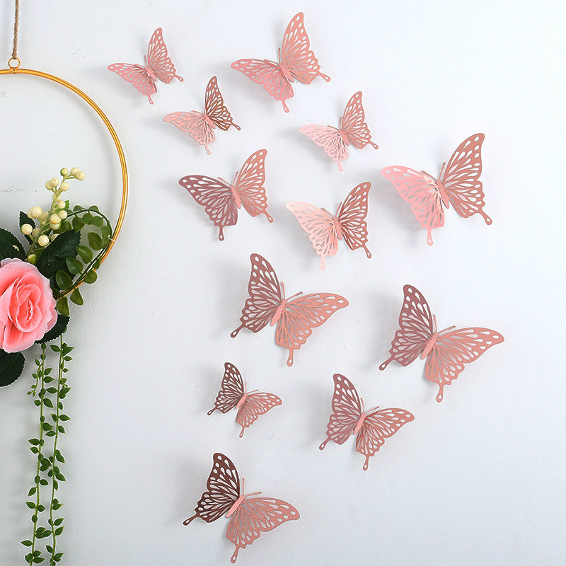 3D Hollow-Out Butterfly Wall Stickers - Self-Adhesive Decals for Kids' Room & Nursery Background Walls (Creative Cut-Out Design, Removable Decor)
