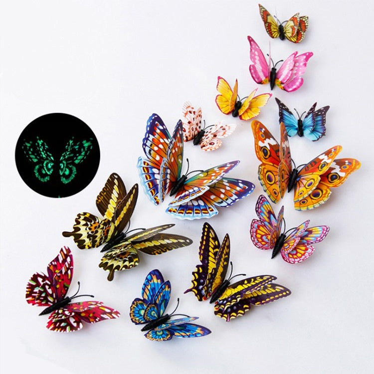 Glow-in-the-Dark Double Layer Magnetic Butterfly Set - 3D Realistic Wall Stickers for Indoor Home Decor