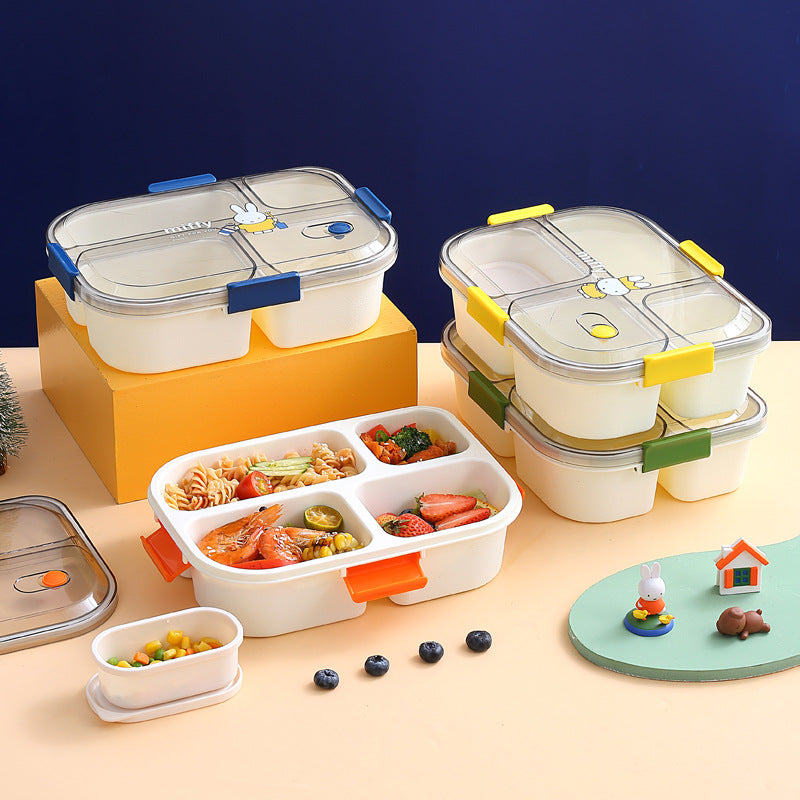 Official Miffy Lunch Box Set - 4-Compartment Microwave Safe Bento for Adults/Students (BPA-Free Plastic + Cutlery)