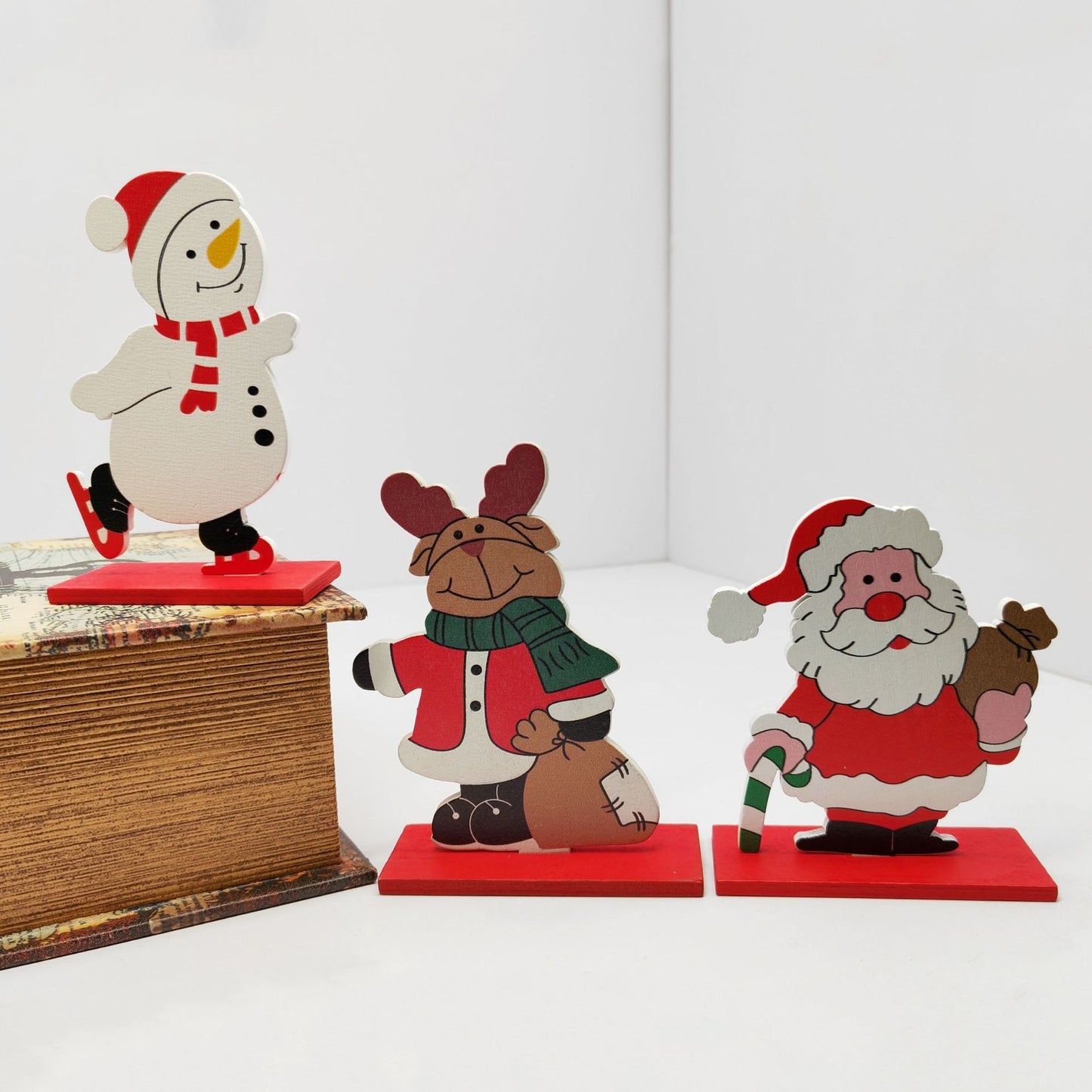 Festive Santa- - Xmas Christmas Tree Snowflake Wood Crafts Xmas Ornaments Display Props Wood Ornaments