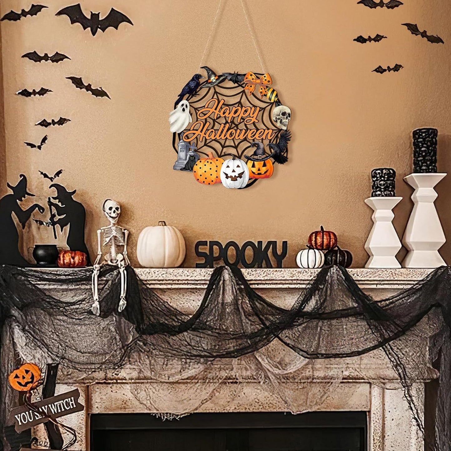 Wood Halloween Door Hangings, Unique Halloween Decor, Halloween Style Reusable Wooden Pendants,Decorative Multifunctional Hangable Festive Ornaments for Wall, Window