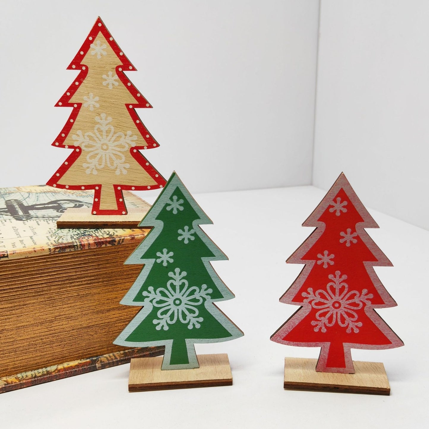 Festive Santa- - Xmas Christmas Tree Snowflake Wood Crafts Xmas Ornaments Display Props Wood Ornaments