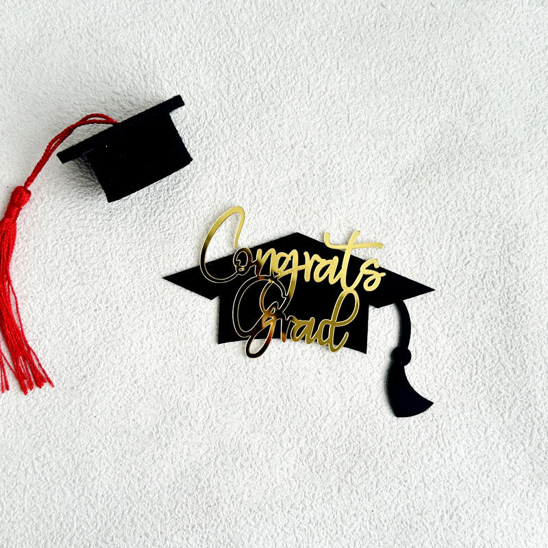 Congrats Grad 2025 Cake Topper, Glitter Graduation Party Decorations for High School College Graduates, Black and Gold
