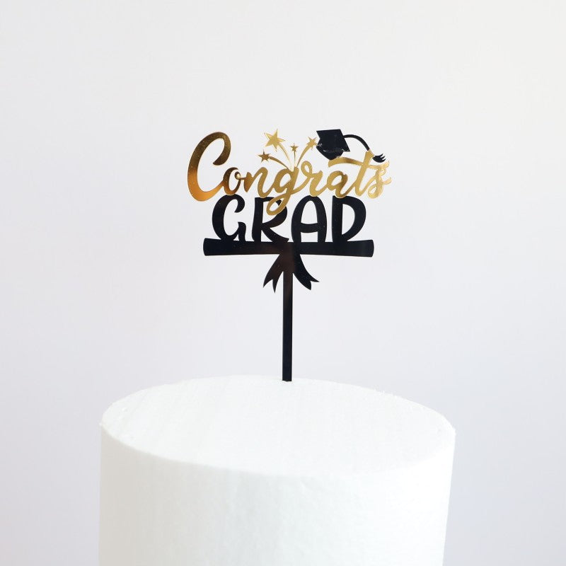 Graduation Cake Toppers Black Gold Acrylic GRAD 2025 Design Table Centerpiece Sticks for Party Cake Decorations Supplies