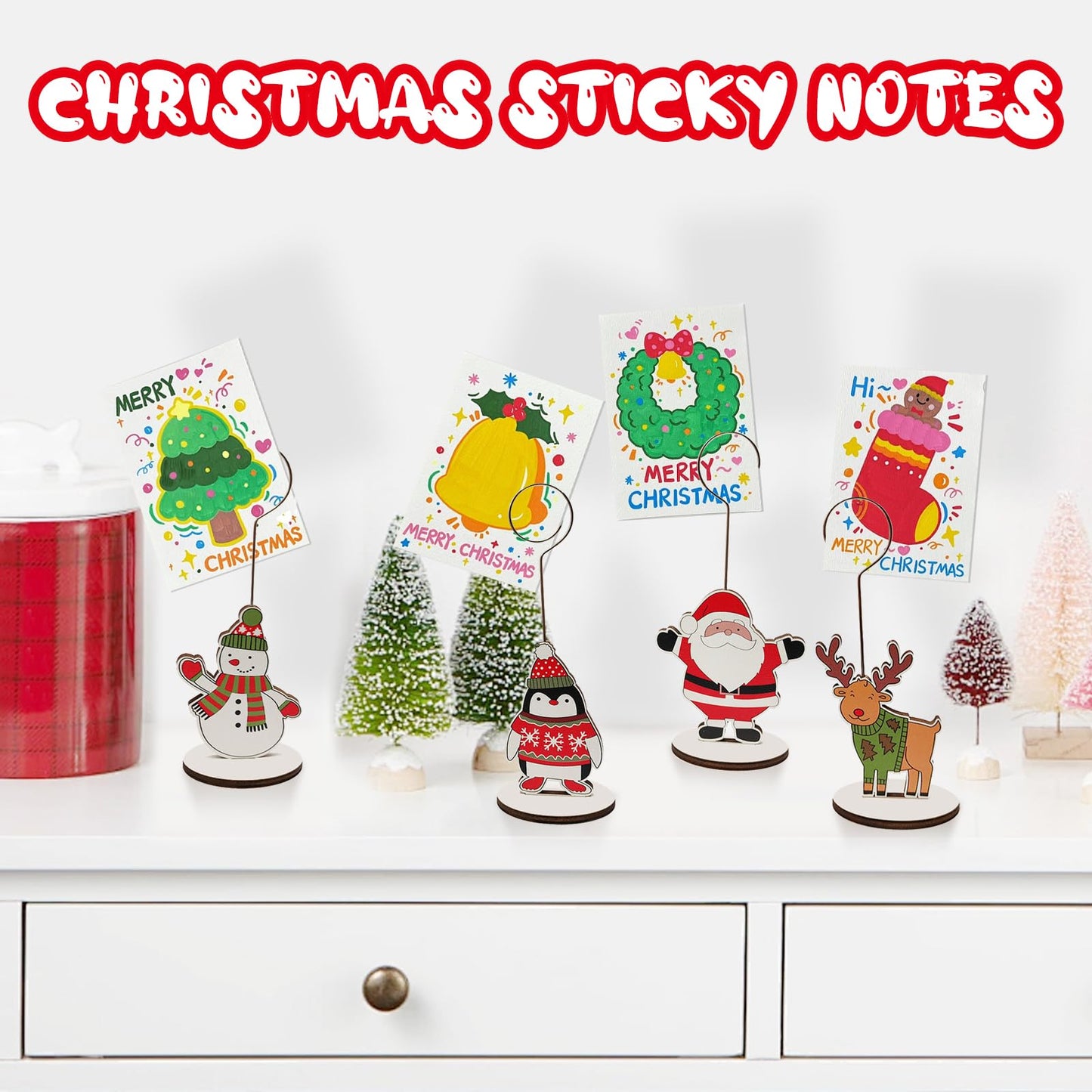 8 PCS Wooden Christmas Table Number Holders – Festive Memo Clips, Business Card Stands & Photo Holders for Holiday Party Decor