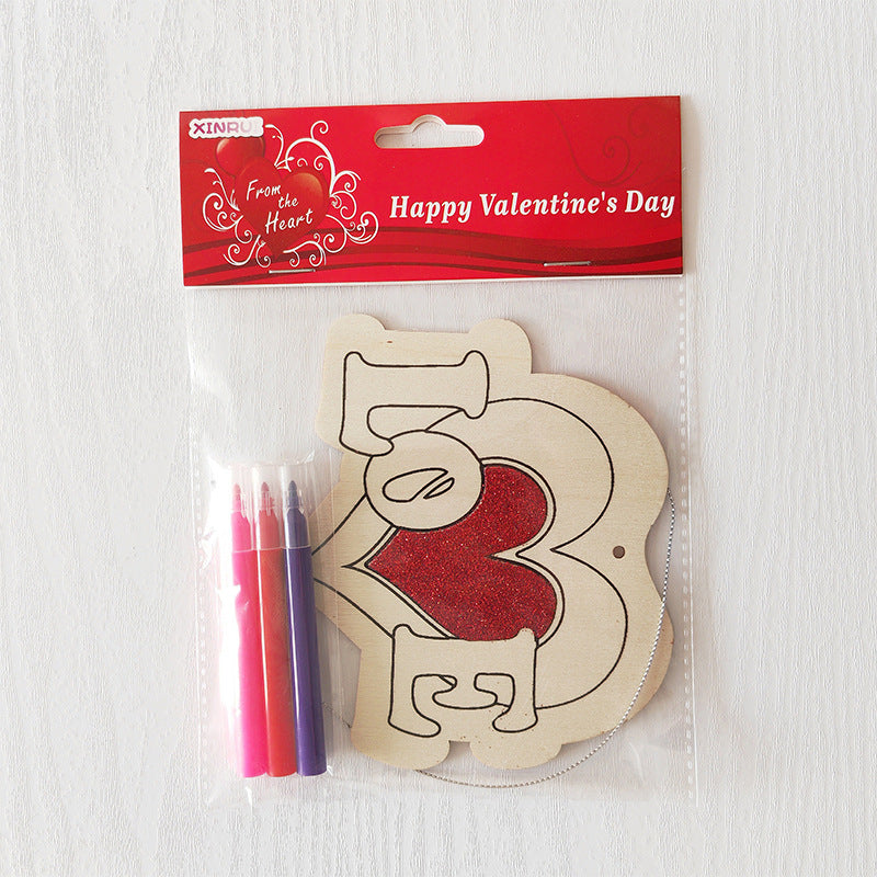 Valentine's Day Wooden Slices,36pcs Heart Cupid Unfinished Wood Cutout Slice Hanging Ornament with Jute Twine and Colored Pen for DIY Craft Supply