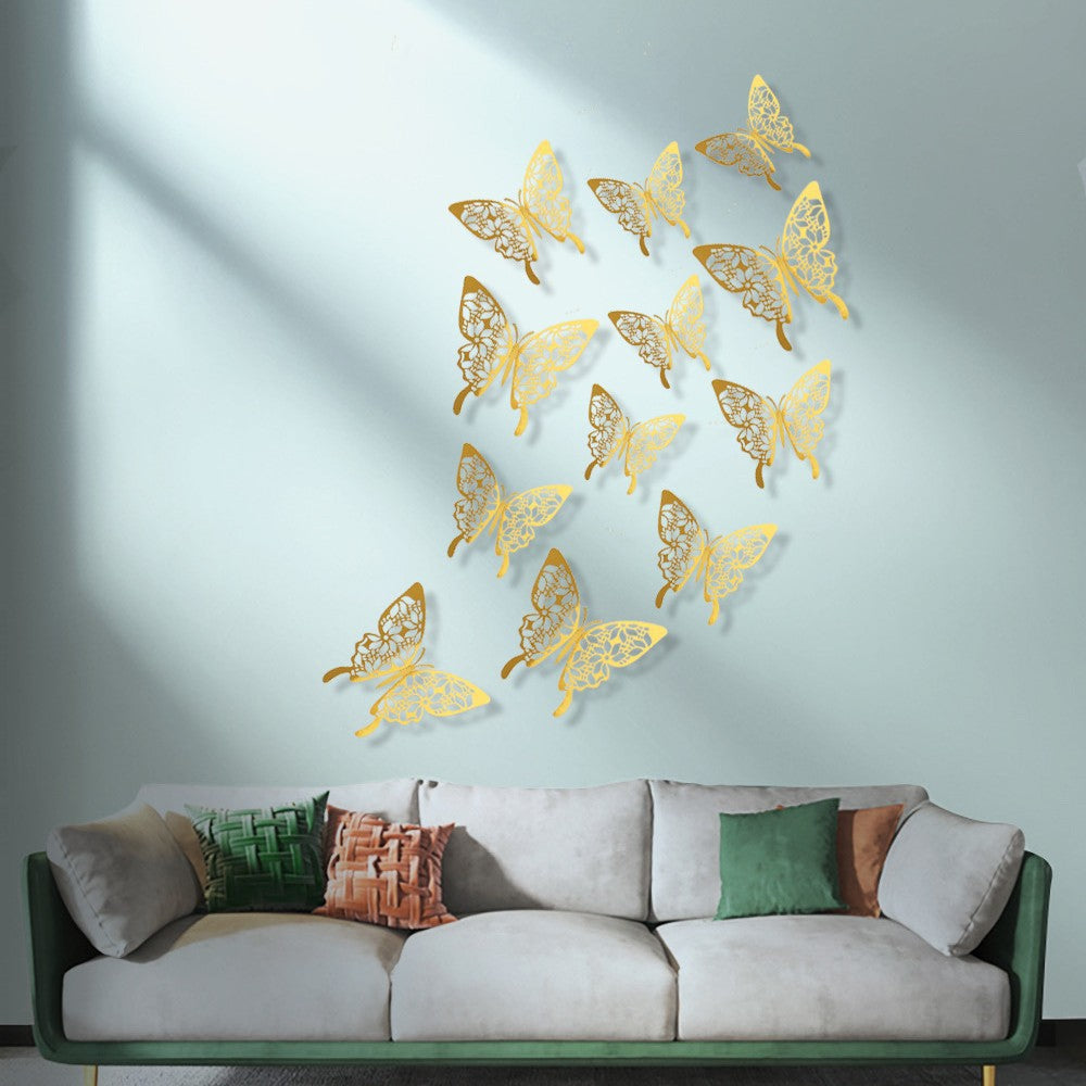 3D Realistic Butterfly Wall Stickers - Hollow-Out Decals for Living Room Decor, Holiday Party Decorations (Self-Adhesive, Cartoon Style Creative Wall Art)