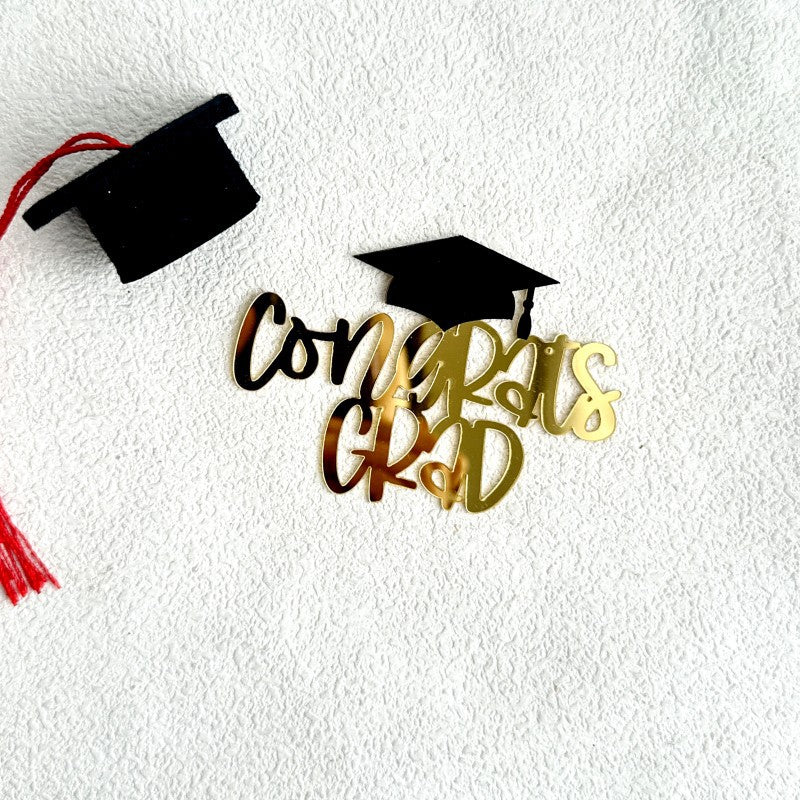Congrats Grad 2025 Cake Topper, Glitter Graduation Party Decorations for High School College Graduates, Black and Gold