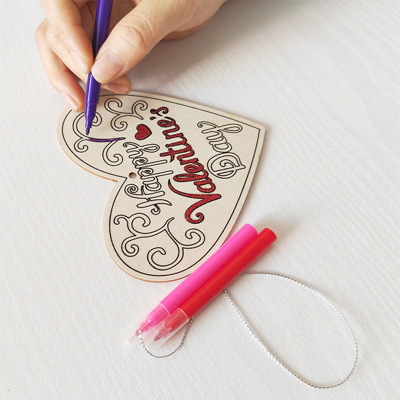 Valentine's Day Wooden Slices,36pcs Heart Cupid Unfinished Wood Cutout Slice Hanging Ornament with Jute Twine and Colored Pen for DIY Craft Supply