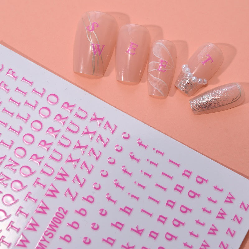 12 sheet 12-Color Fluorescent Nail Letter Stickers Set - Complete A-Z Alphabet (Upper & Lower Case) for School Nail Art Classes & Office Creativity