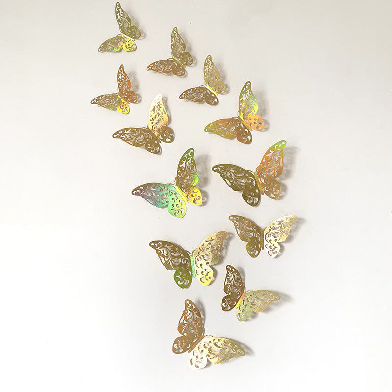 Gold 3D Hollow-Out Butterfly Wall Stickers - Elegant Metallic Decals for Weddings & Festivals (Luxury Background Wall Decor, Self-Adhesive Party Decoration)