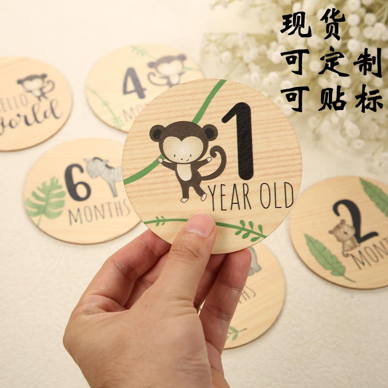 Baby Milestone Discs Set - Wooden Photo Props with Reversible Cursive Script, Gender Neutral Newborn Gift for Monthly Announcements, 1st Birthday, Boy & Girl