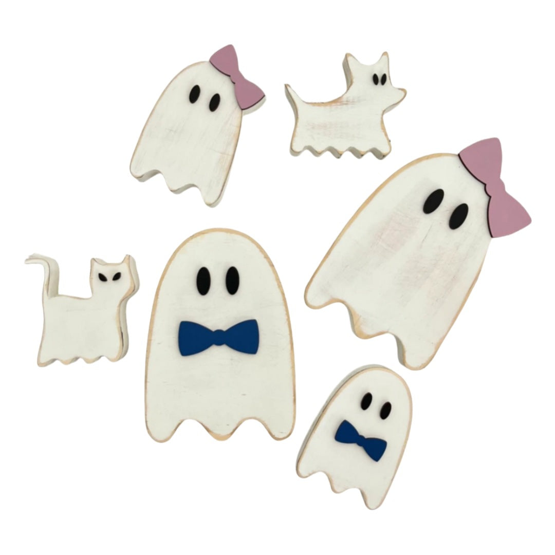Wooden Ghost Standalone Tabletop Decor - Halloween Creative Home Decoration, Spooky Festival Display Piece"