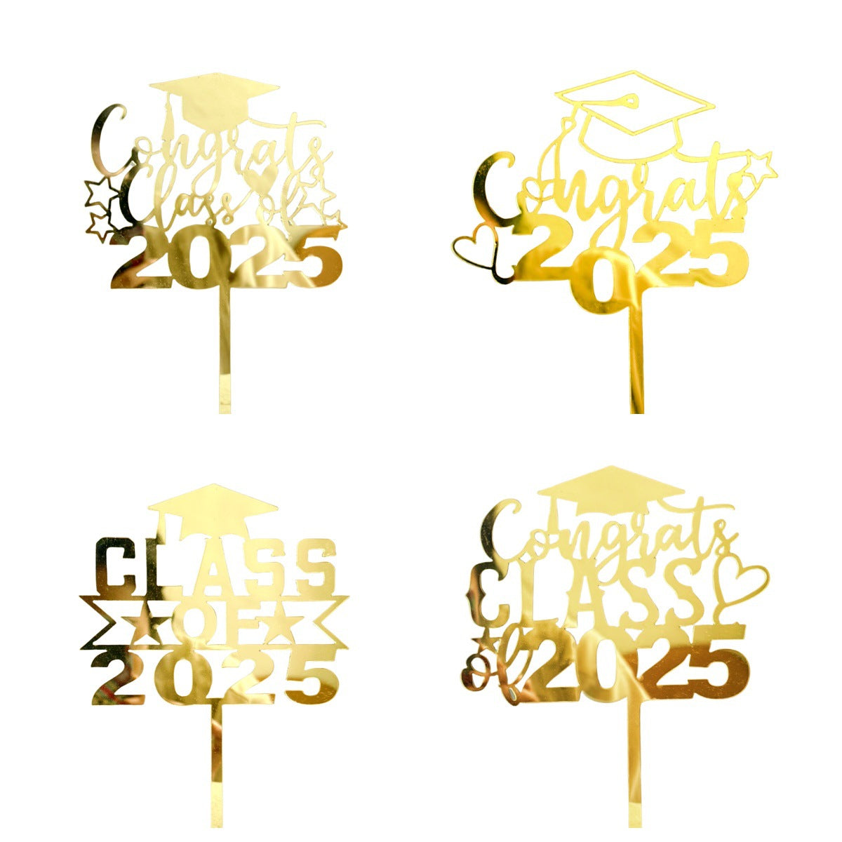 Graduation Cake Toppers Black Gold Acrylic GRAD 2025 Design Table Centerpiece Sticks for Party Cake Decorations Supplies