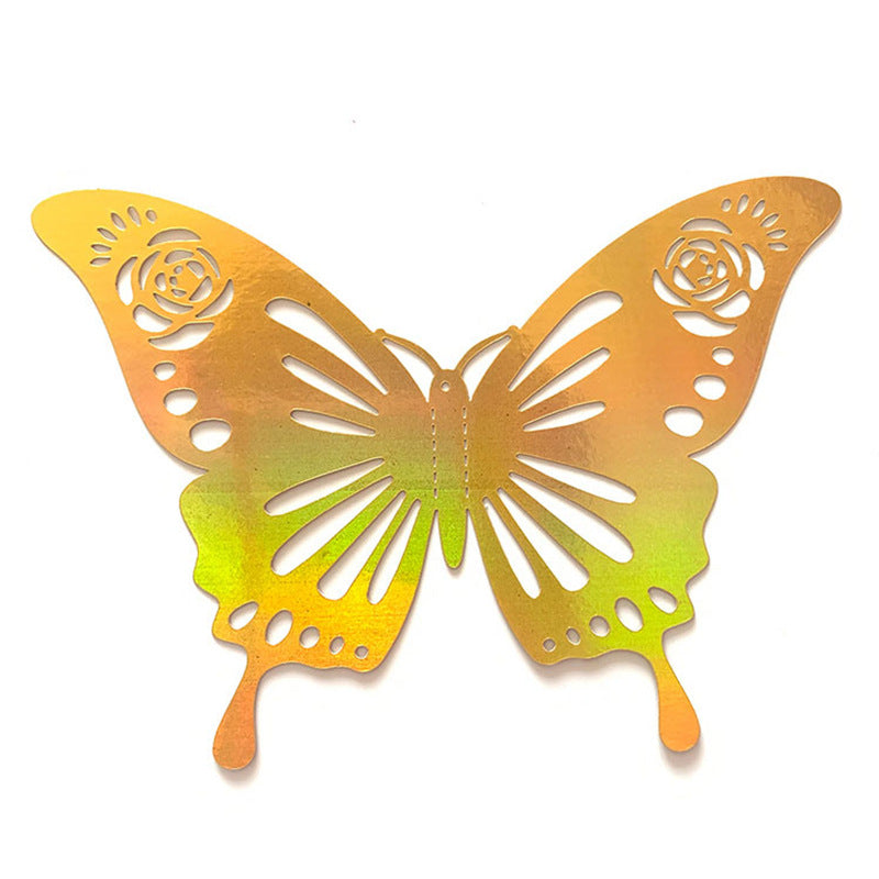 Gold 3D Hollow-Out Butterfly Wall Stickers - Elegant Metallic Decals for Weddings & Festivals (Luxury Background Wall Decor, Self-Adhesive Party Decoration)