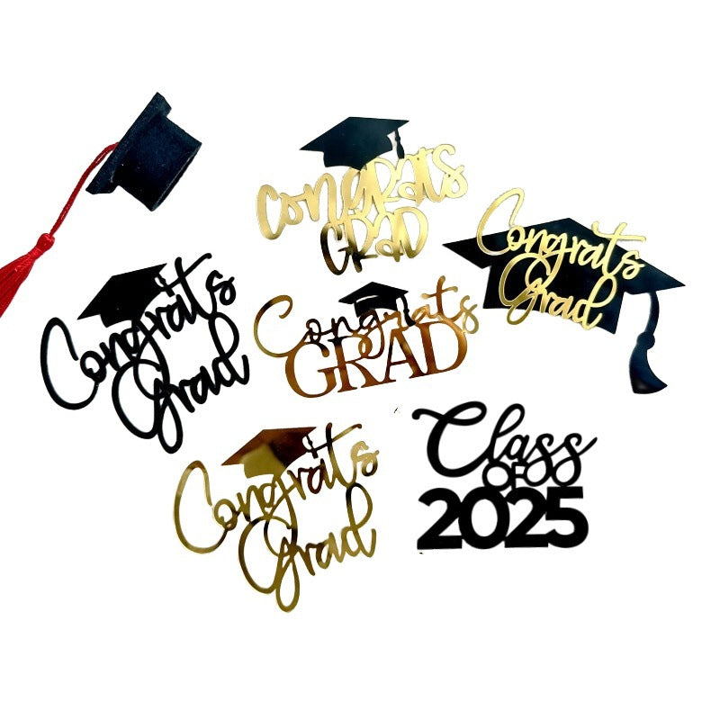 Congrats Grad 2025 Cake Topper, Glitter Graduation Party Decorations for High School College Graduates, Black and Gold