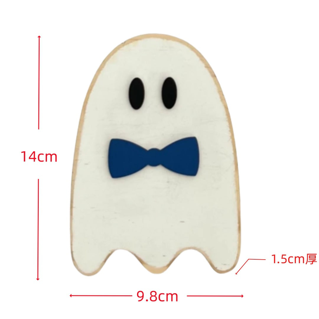 Wooden Ghost Standalone Tabletop Decor - Halloween Creative Home Decoration, Spooky Festival Display Piece"