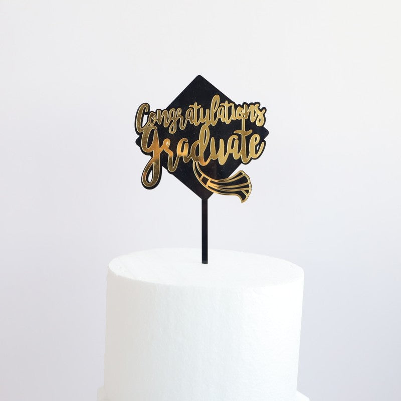 Graduation Cake Toppers Black Gold Acrylic GRAD 2025 Design Table Centerpiece Sticks for Party Cake Decorations Supplies