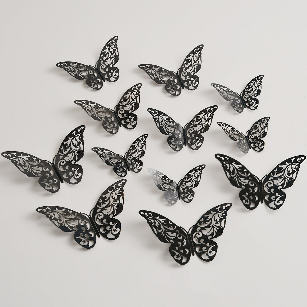 Black 3D Hollow-Out Butterfly Wall Stickers - Bulk Pack for Living Room Decor, Wedding & Holiday Party Decoration