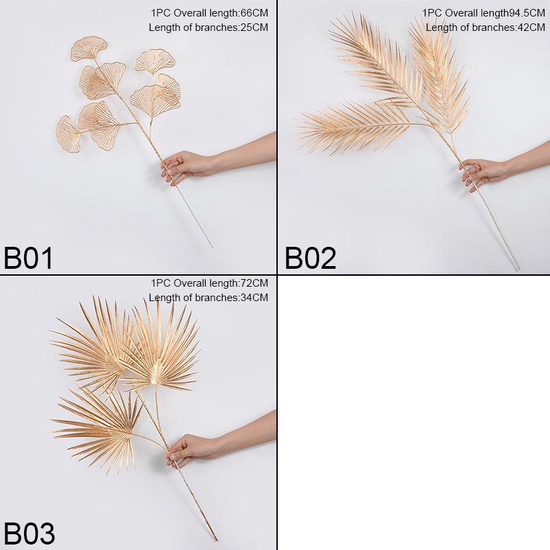 Gold Ginkgo Leaf Branches - Artificial Plants for DIY Wedding, Party, Home Decor, Flower Arrangement (Living Room, Centerpiece, Decorative Accessories)