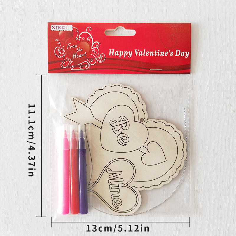 Valentine's Day Wooden Slices,36pcs Heart Cupid Unfinished Wood Cutout Slice Hanging Ornament with Jute Twine and Colored Pen for DIY Craft Supply