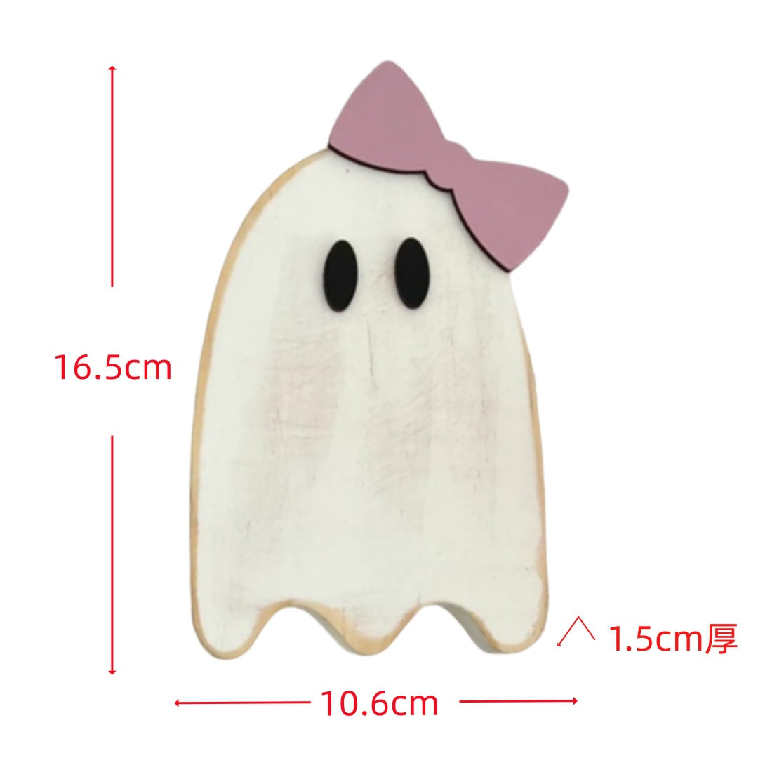 Wooden Ghost Standalone Tabletop Decor - Halloween Creative Home Decoration, Spooky Festival Display Piece"