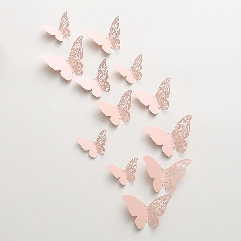 12pcs 3D Pearl-Embossed Butterfly Wall Decals - Elegant Hollow-Out Design for Wedding/Party Decor, Bedroom & Living Room Wall Art (Self-Adhesive, Reusable, Luxury Home Decor)