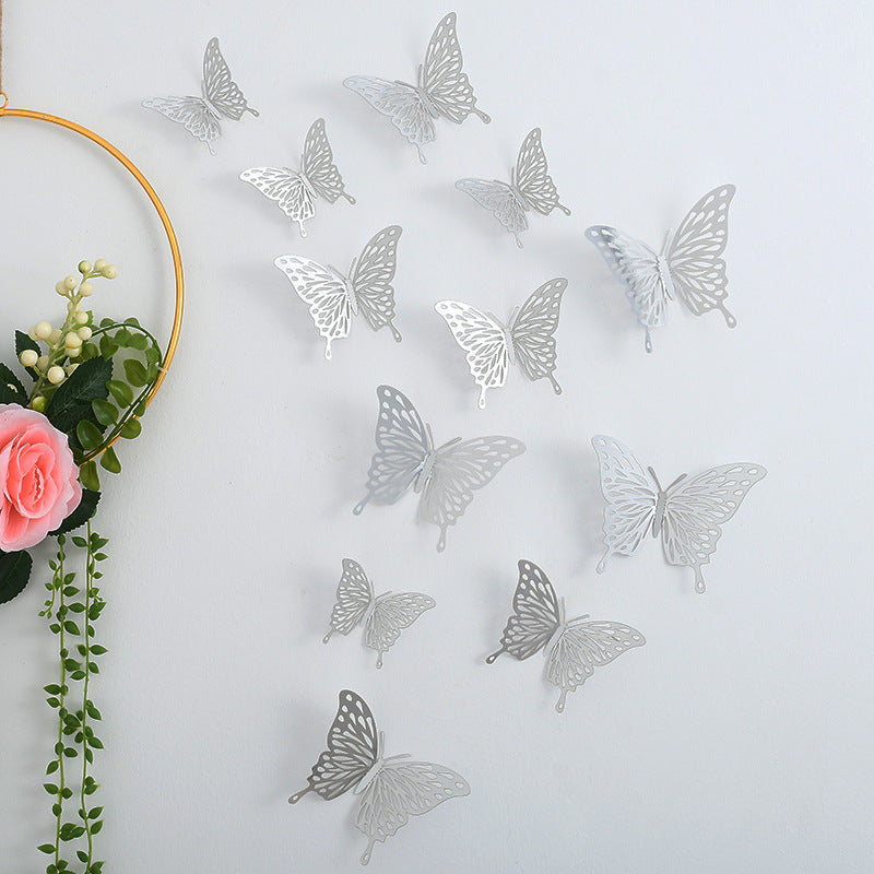3D Hollow-Out Butterfly Wall Stickers - Self-Adhesive Decals for Kids' Room & Nursery Background Walls (Creative Cut-Out Design, Removable Decor)