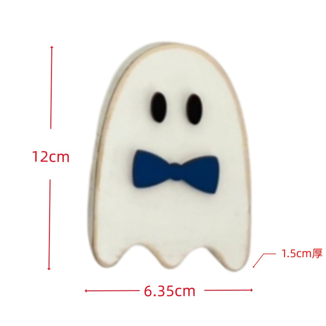 Wooden Ghost Standalone Tabletop Decor - Halloween Creative Home Decoration, Spooky Festival Display Piece"