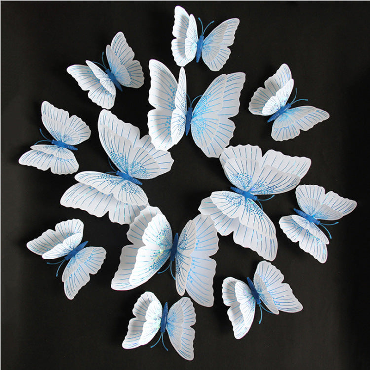 12pcs 3D Glitter Butterfly Wall Decor - Double-Layer Sparkling Butterflies for Wall Art, Shimmering Home Decor (Self-Adhesive, Dimensional Craft Butterflies)