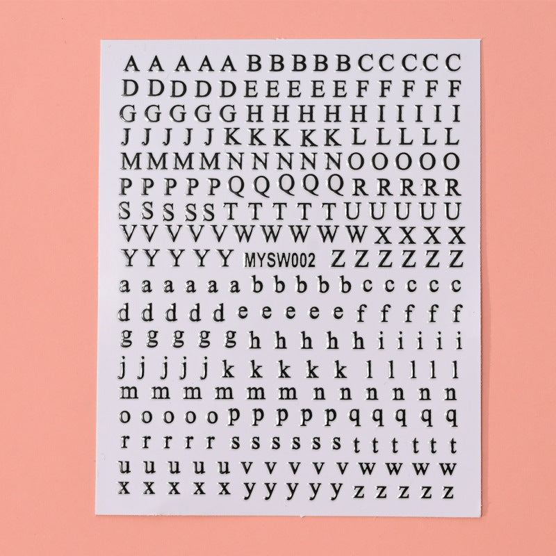 12 sheet 12-Color Fluorescent Nail Letter Stickers Set - Complete A-Z Alphabet (Upper & Lower Case) for School Nail Art Classes & Office Creativity
