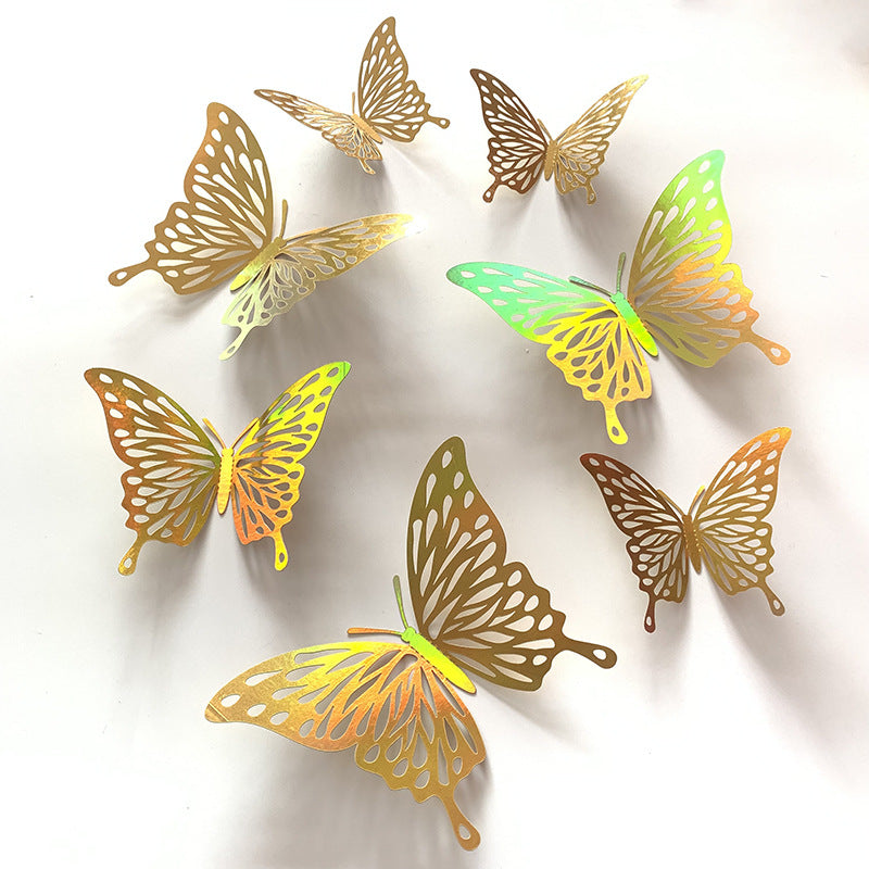 Gold 3D Hollow-Out Butterfly Wall Stickers - Elegant Metallic Decals for Weddings & Festivals (Luxury Background Wall Decor, Self-Adhesive Party Decoration)