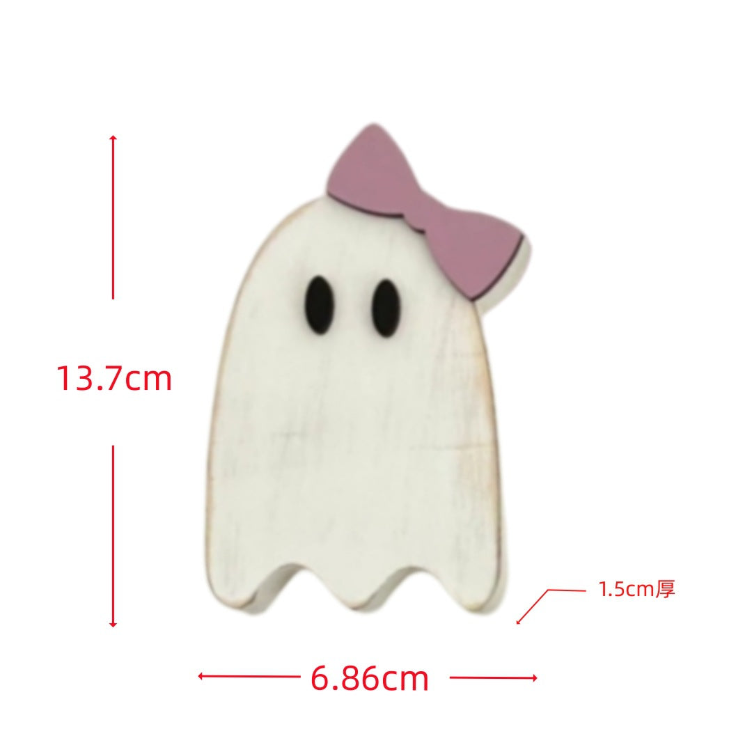 Wooden Ghost Standalone Tabletop Decor - Halloween Creative Home Decoration, Spooky Festival Display Piece"