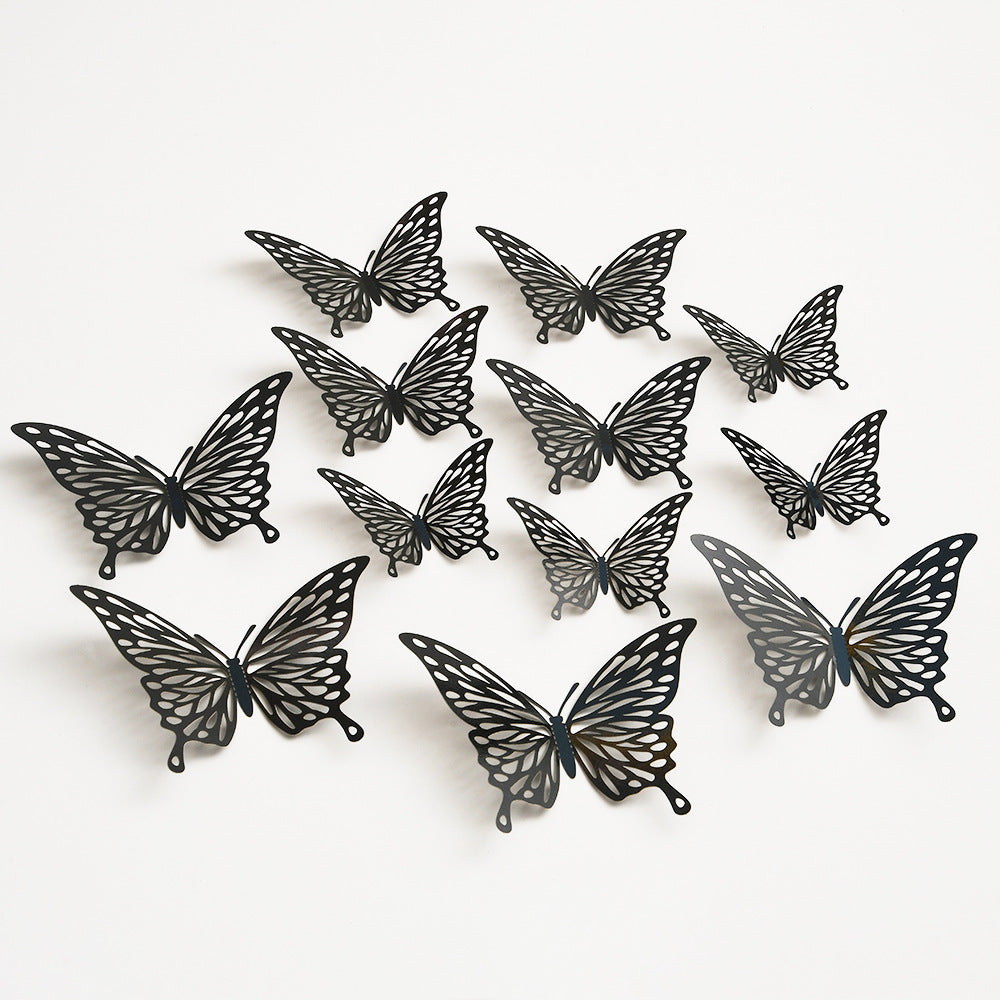Black 3D Hollow-Out Butterfly Wall Stickers - Bulk Pack for Living Room Decor, Wedding & Holiday Party Decoration