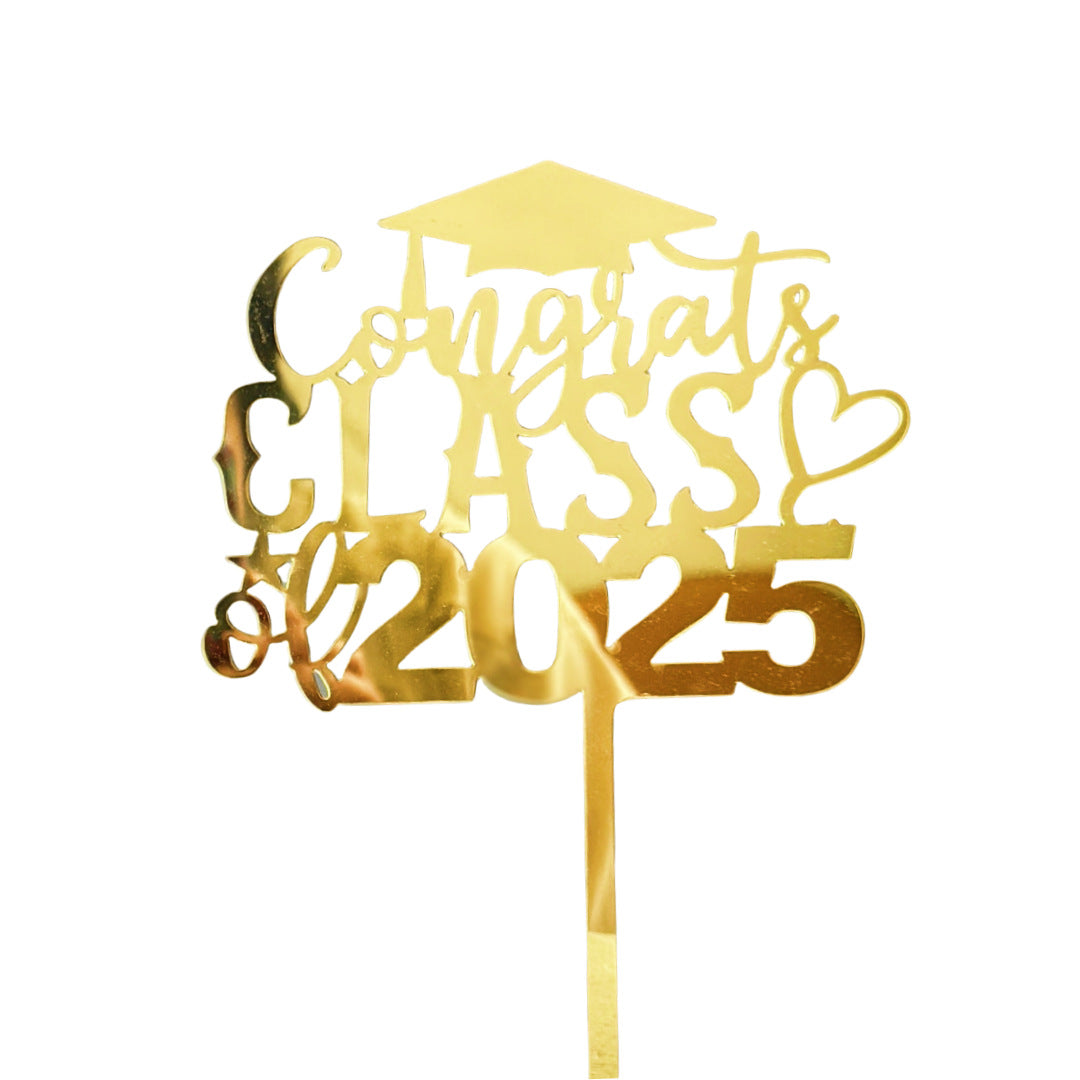 Graduation Cake Toppers Black Gold Acrylic GRAD 2025 Design Table Centerpiece Sticks for Party Cake Decorations Supplies