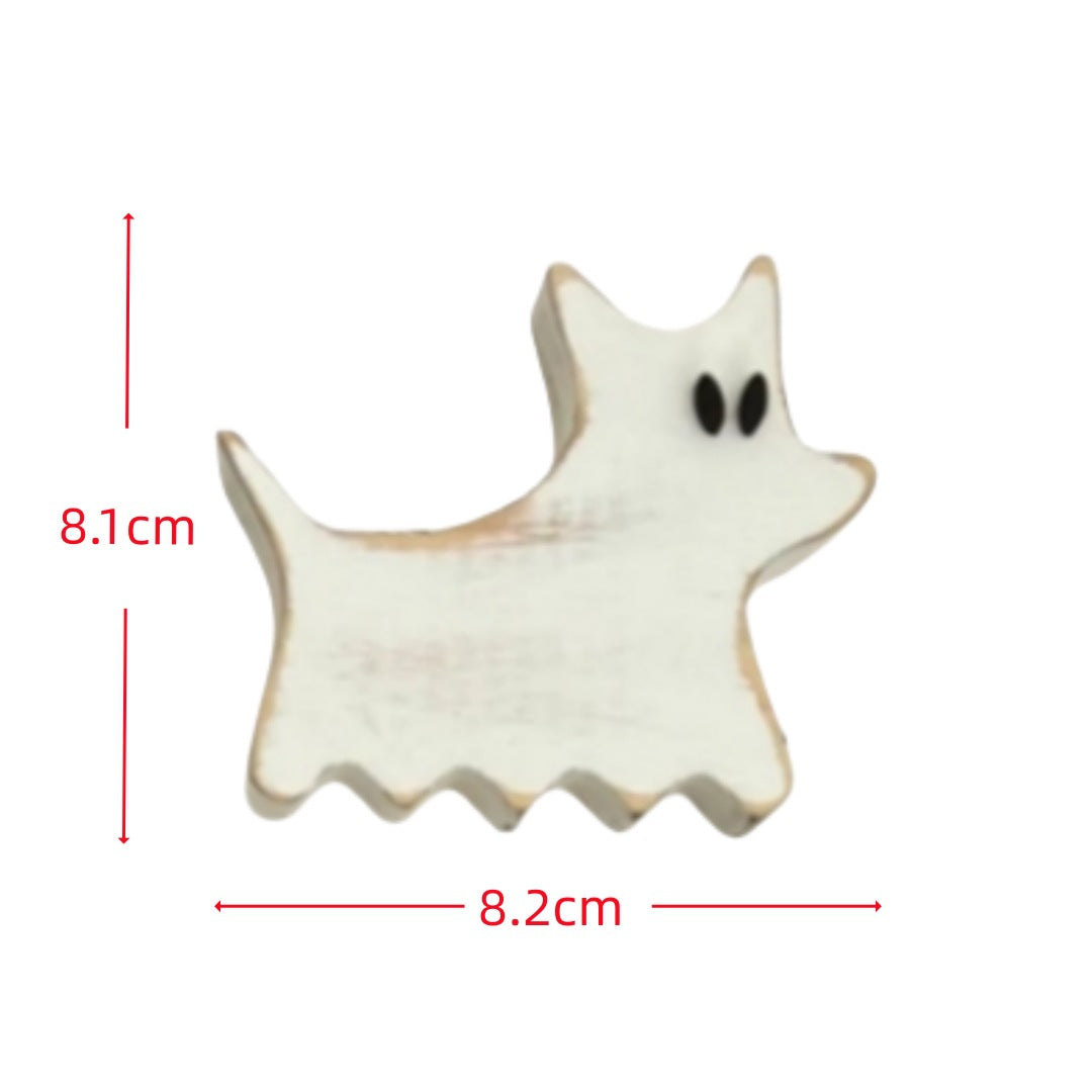 Wooden Ghost Standalone Tabletop Decor - Halloween Creative Home Decoration, Spooky Festival Display Piece"