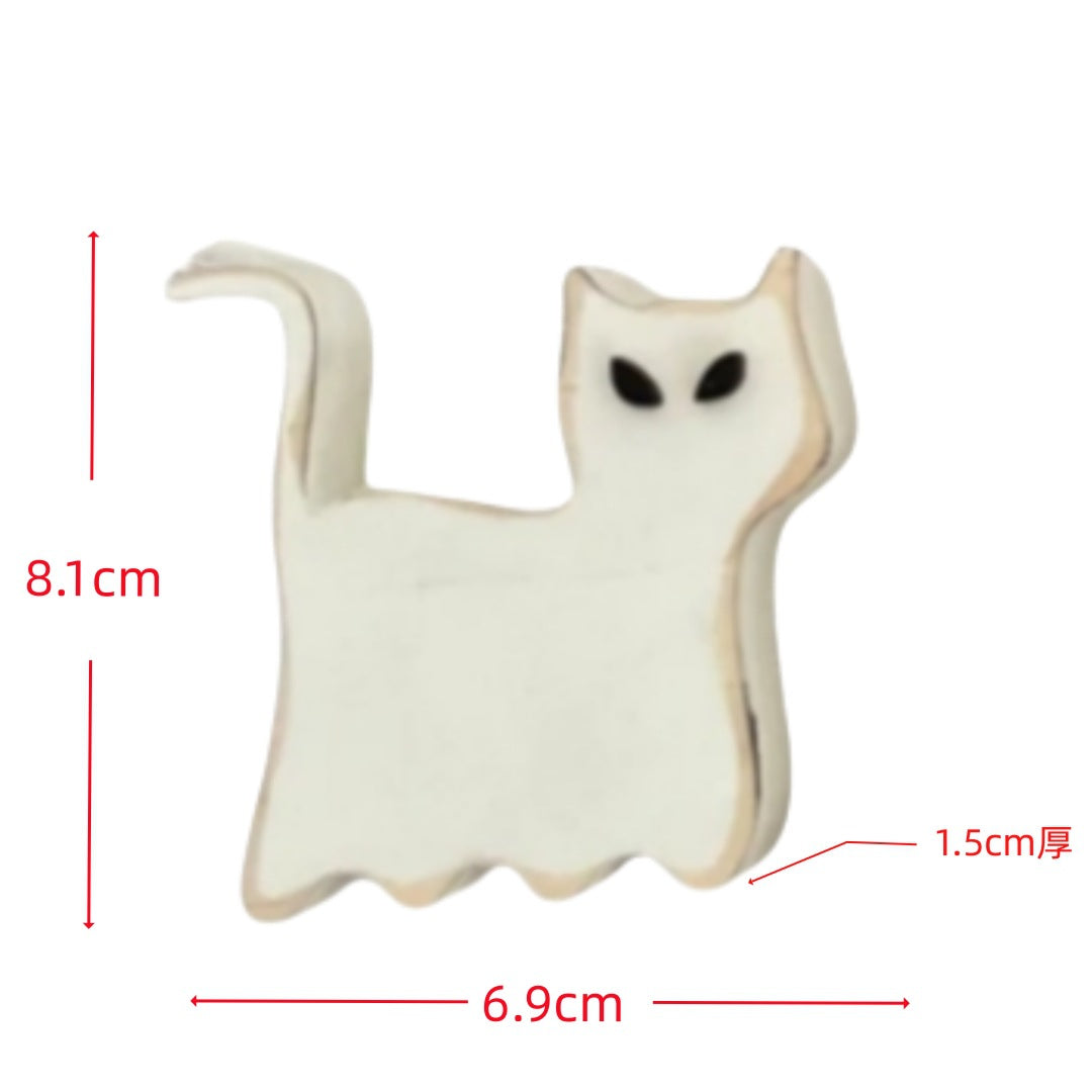 Wooden Ghost Standalone Tabletop Decor - Halloween Creative Home Decoration, Spooky Festival Display Piece"