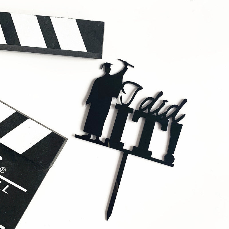 2025 Graduation Cake Topper Black Gold Acrylic Cake Topper Congrats Grad You Did It Congratulations 5 Design Table Centerpiece Sticks Grad Party Food Appetizer Picks for Cake Decor Supplies