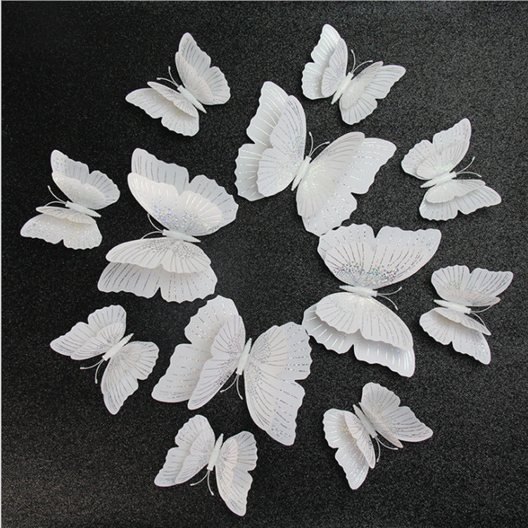 12pcs 3D Glitter Butterfly Wall Decor - Double-Layer Sparkling Butterflies for Wall Art, Shimmering Home Decor (Self-Adhesive, Dimensional Craft Butterflies)