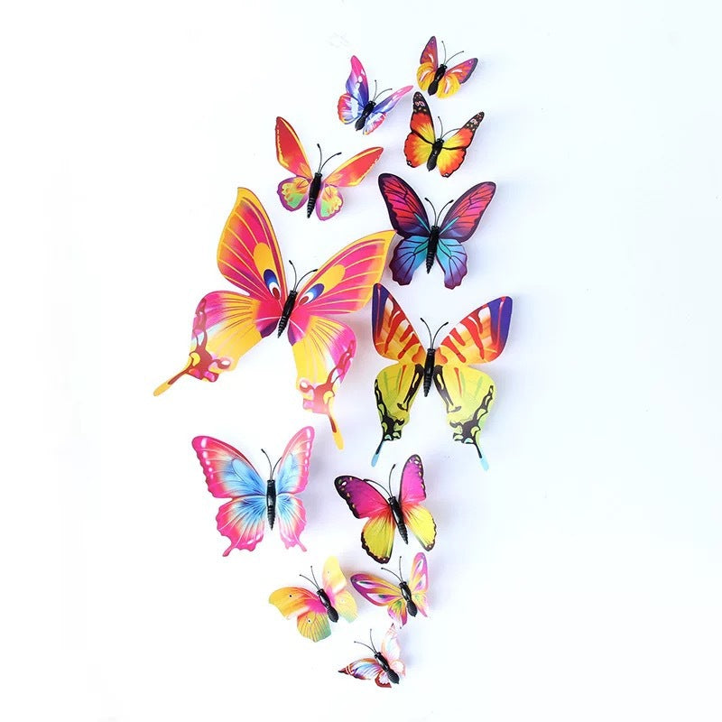 Single Layer 12pcs 3D Realistic Butterfly Wall Stickers - Removable Decals for Nursery, Bedroom, Living Room Decor (Self-Adhesive, Home Wall Art, Aesthetic Decoration)