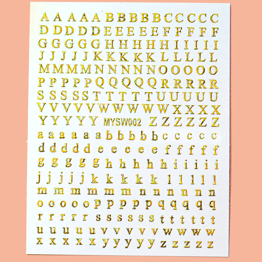 12 sheet 12-Color Fluorescent Nail Letter Stickers Set - Complete A-Z Alphabet (Upper & Lower Case) for School Nail Art Classes & Office Creativity
