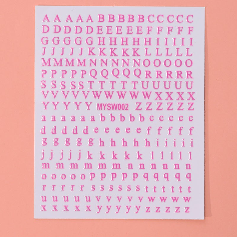 12 sheet 12-Color Fluorescent Nail Letter Stickers Set - Complete A-Z Alphabet (Upper & Lower Case) for School Nail Art Classes & Office Creativity