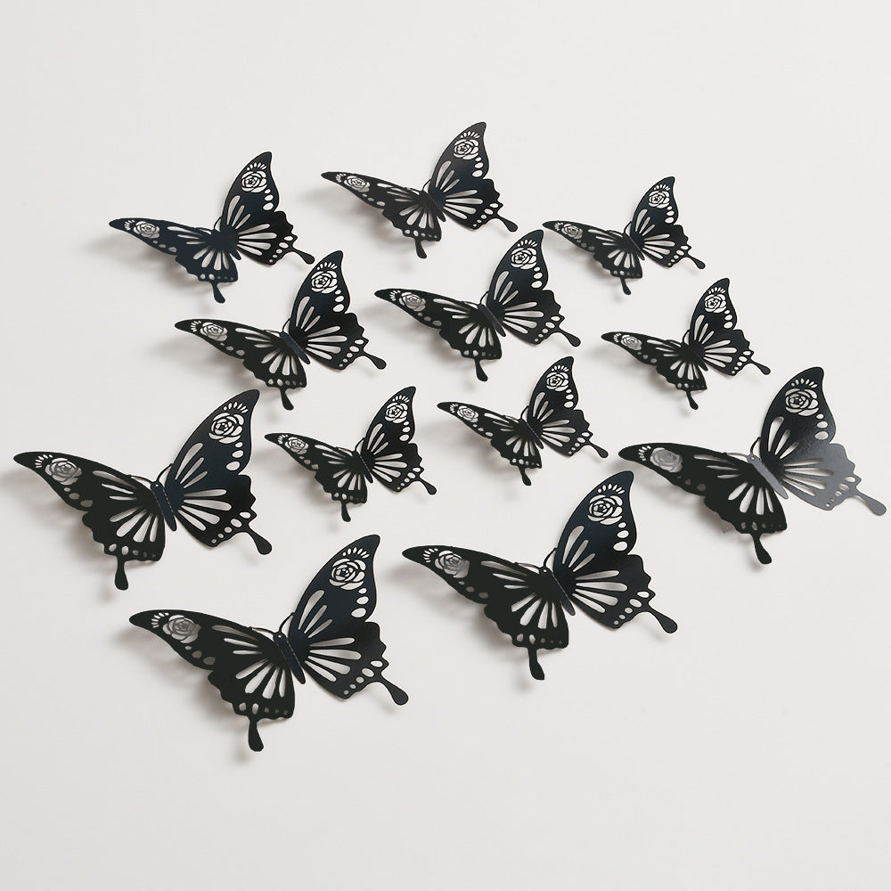 Black 3D Hollow-Out Butterfly Wall Stickers - Bulk Pack for Living Room Decor, Wedding & Holiday Party Decoration