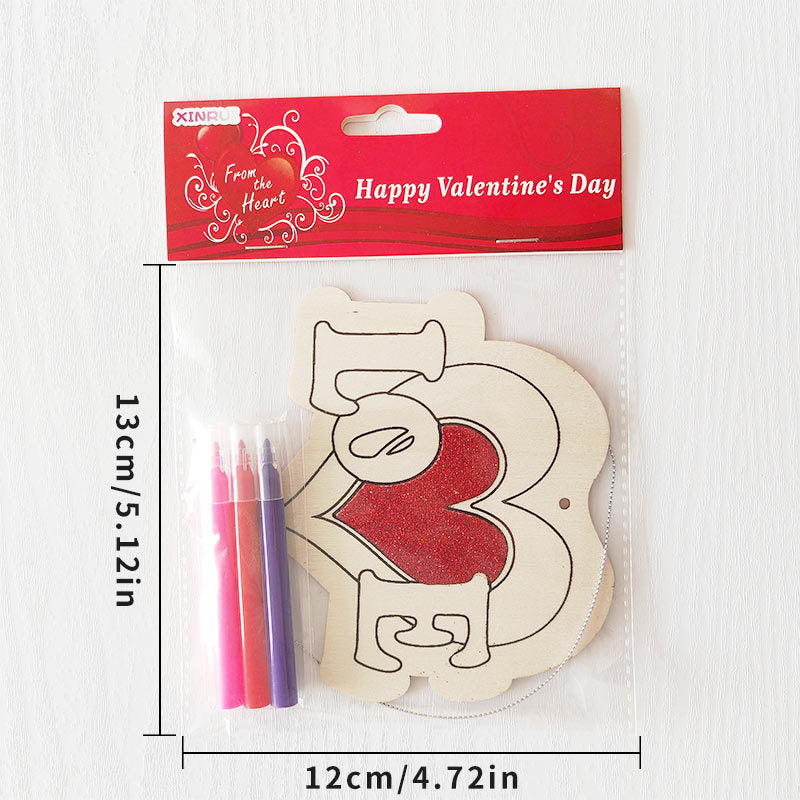 Valentine's Day Wooden Slices,36pcs Heart Cupid Unfinished Wood Cutout Slice Hanging Ornament with Jute Twine and Colored Pen for DIY Craft Supply