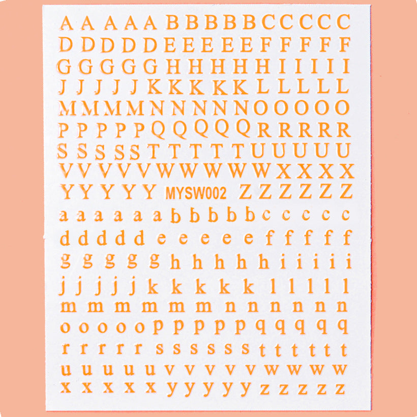 12 sheet 12-Color Fluorescent Nail Letter Stickers Set - Complete A-Z Alphabet (Upper & Lower Case) for School Nail Art Classes & Office Creativity