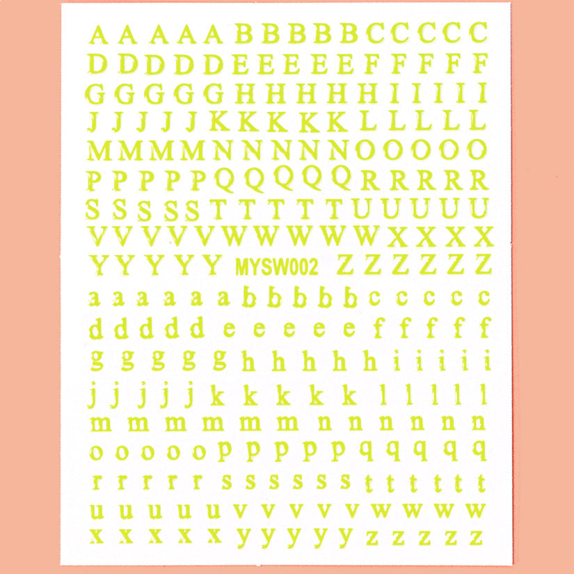 12 sheet 12-Color Fluorescent Nail Letter Stickers Set - Complete A-Z Alphabet (Upper & Lower Case) for School Nail Art Classes & Office Creativity