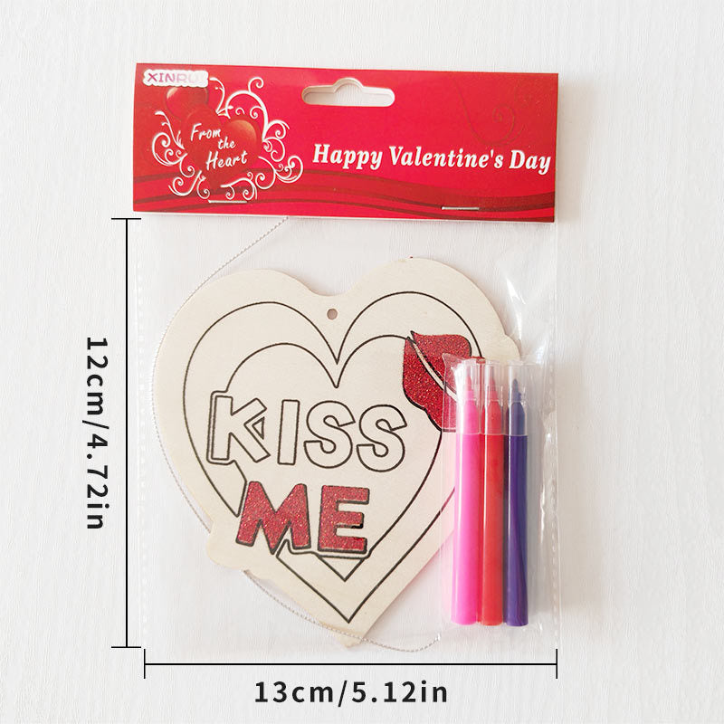 Valentine's Day Wooden Slices,36pcs Heart Cupid Unfinished Wood Cutout Slice Hanging Ornament with Jute Twine and Colored Pen for DIY Craft Supply